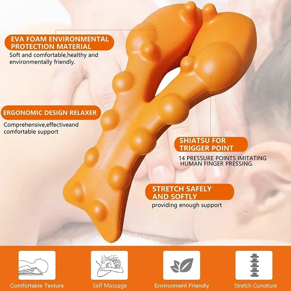 Alongador Cervical Ergonómico com Pontos de Massagem | Alívio da Tensão no Pescoço, Ombros e Coluna Cervical
