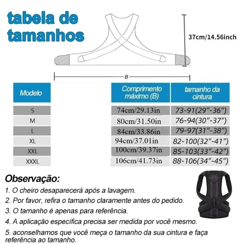 Colete Reforçado Corretor de Postura Lombar | Cinto Ajustável para Ombros, Coluna e Pescoço