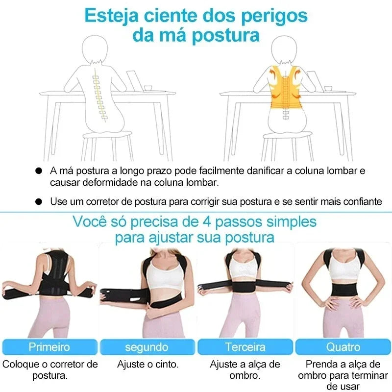 Colete Reforçado Corretor de Postura Lombar | Cinto Ajustável para Ombros, Coluna e Pescoço