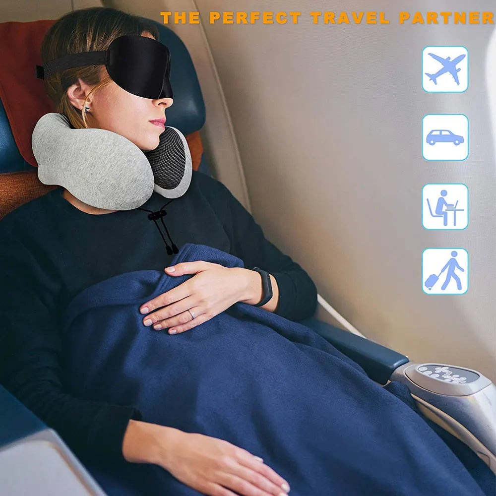 Almofada Cervical em Espuma de Memória em U | Conforto e Suporte para Viagem